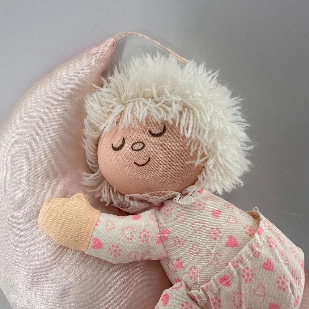Vintage Russ‎ Berrie Plush Moon Doll Pink Pajamas Sleeping Baby 1984 Collectible